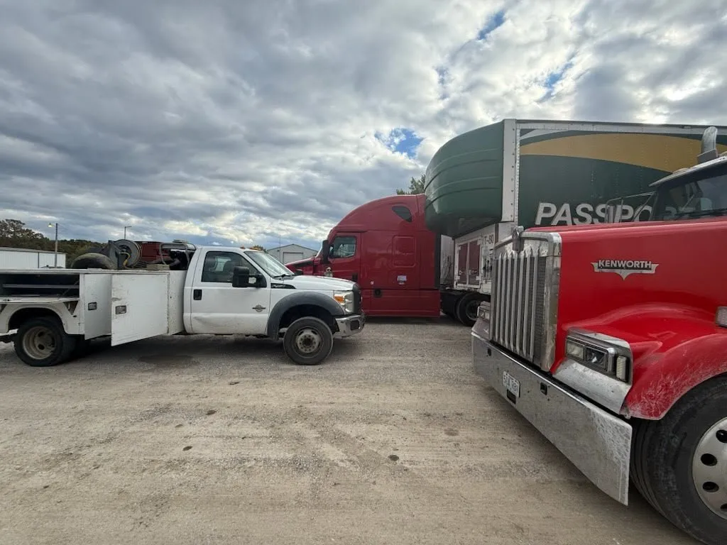 Roadside semi truck repair in progress