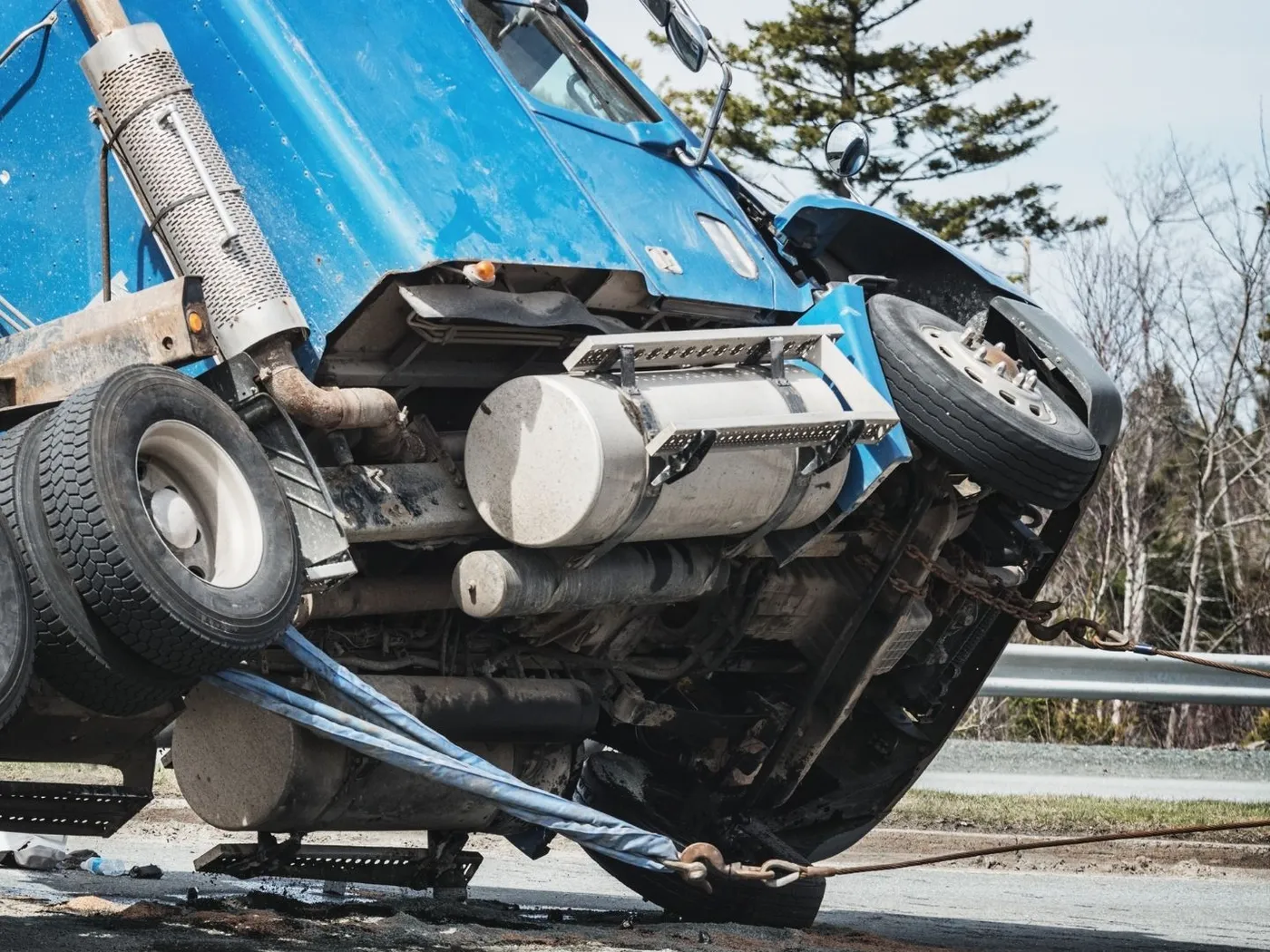 Heavy truck stopped at the roadside awaiting a mobile repair